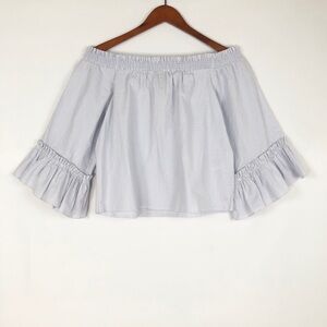 NEW Banana Republic Off The Shoulder Poplin Long Sleeve Ruffle Stripe Blue White